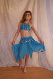 (8-13 years old) - 3-pce bellydance costume girls BRIGHT PINK, TURQUOISE, BLUE, PURPLE, RED, BLACK, WHITE : top + headband + skirt