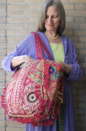 One of a kind Richely embroidered, Bohemian Bag FUCHSIA1 GOLD embroidered