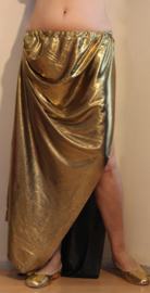 Glanzende, rechte, GOUDEN 2 splitten rok, gedrapeerd - One size fits M, L, XL - Shiny, draped 2-slit GOLDEN straight skirt