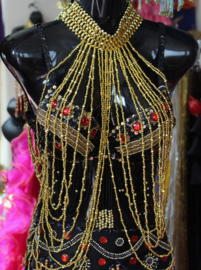 Beaded necklace with choker bellydance showdance Burlesque gogo dance GOLD - Collier bustier DORÉ