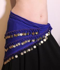 One size - Basic bellydance coinbelt triangle ROYAL BLUE, GOLD / SILVER  decorated - Foulard triangulaire aux sequins pour la danse orientale BLEU ROYAL DORÉ