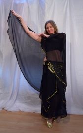 Halfcircle bellydance veil BLACK chiffon, GOLD or SILVER sequin rimmed - Voile demi cercle NOIR, bordé de paillettes dorées ou argentées