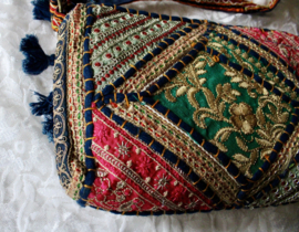 One of a kind  Bohemian hippy chick purse, NAVY6 GOLD RED GREEN multicolor patchwork and embroidery - 23cm x 13 cm x 6cm