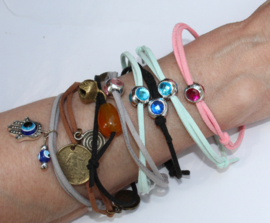 one size adaptable - "Nazar Boncuk Hamsa" Leather Lace bracelet - Bracelet "Nazar Boncuk Hamsa" lacet cuir, bracelet  de charme