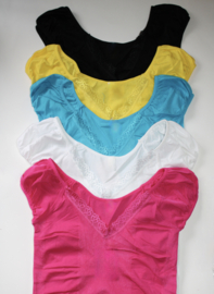 Stretch camisole, lace rimmed, BLACK, WHITE, TURQUOISE, YELLOW, FUCHSIA