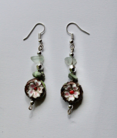 Flowered earrings, decorative bead and natural stones decorated