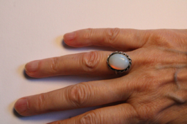 SILVER colored rainbow moonstone ring - ring size 55, size slightly adaptable