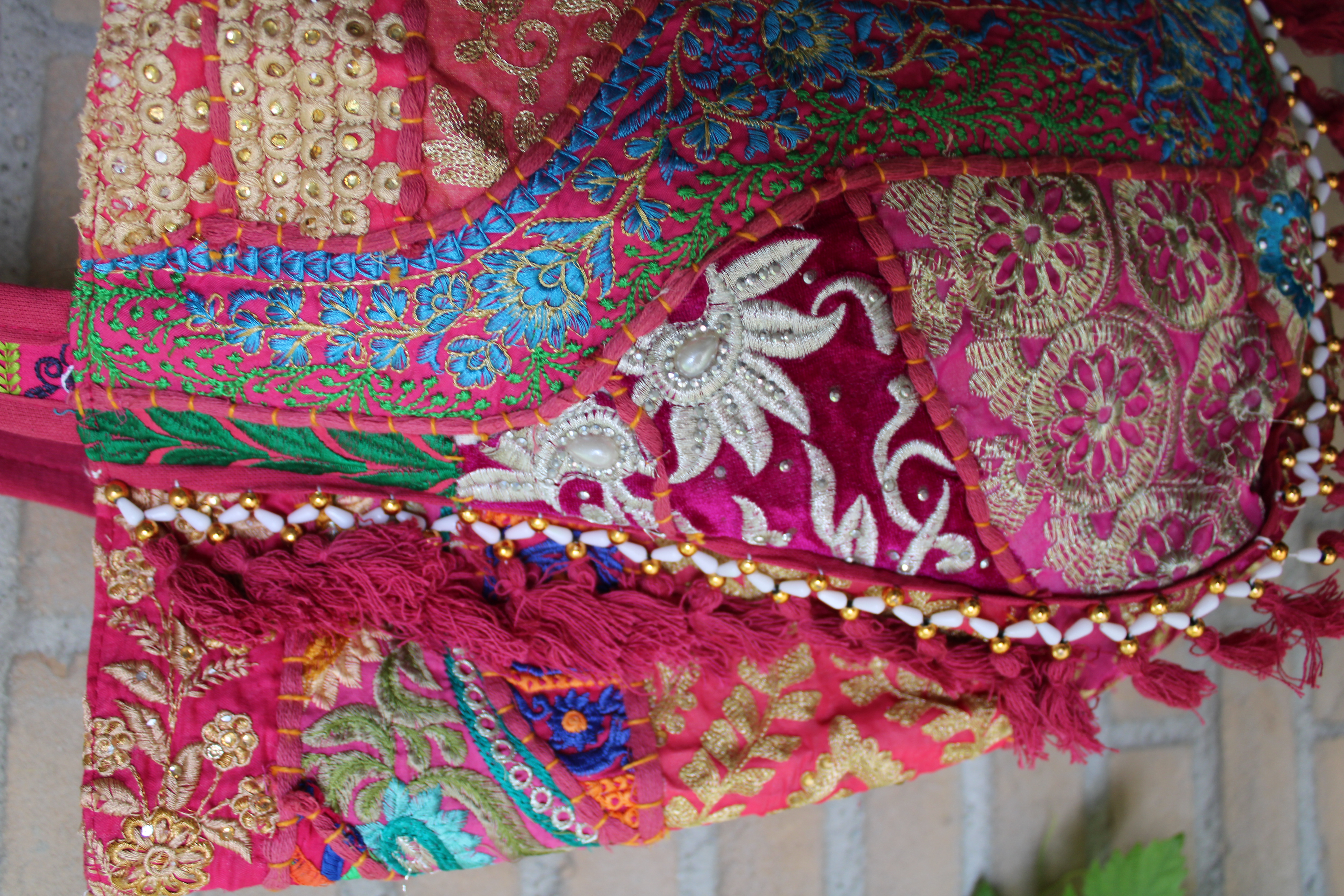 One of a kind Richely embroidered, Bohemian Bag FUCHSIA1 GOLD embroidered