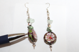 Flowered earrings, decorative bead and natural stones decorated