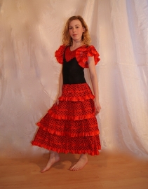 Spanish Flamenco dress, Sevillana dress for girls RED BLACK with polka dots