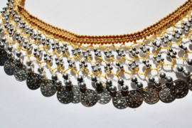 GOLDEN SILVER, 50 cm beads and coins crocheted decorated band