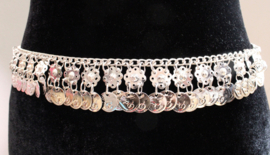 Dangling Bellydance Coinbelt, 1 row of flowers and 1 row of SILVER colored coins decorated