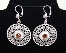 Earrings silver color filigree O9 with soft pink stones