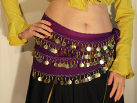 Buikdansgordel chiffon met rijen muntjes G59 PAARS BLAUW GROEN LIME ROOD WIT ROZE- G59