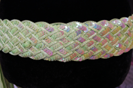 Gevlochten riem / ceintuur met pailletten versiering LICHT GROEN / LIMEGROEN - Sequinned braided belt LIGHT GREEN