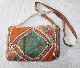 23cm x 13 cm x 6cm - One of a kind Bohemian hippy chic purse patchwork WHITE2 AQUAGREEN YELLOW ORANGE GOLD