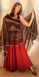 Bellydance veil rectangle DARK BROWN chiffon SILVER rimmed - Voile chiffon MARRON, bord ARGENTÉ + bandeau de tête couleur AUBERGINE