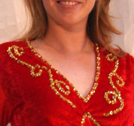 RED velvet bellydance blouse, GOLDEN or SILVER beads and sequins decorated