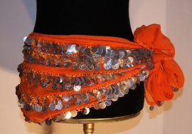 Orange Hipbelt, metal and plastic silver coins decorated