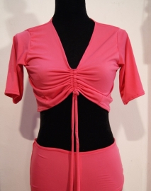 2-piece stretch set : crop top + pants with side slit and strings PINK FFUCHSIA - 36/38 S M Small Medium