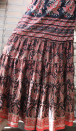 Maxi ruffled silk skirt RED BLACK OFF WHITE, 100% silk with elastic waistline