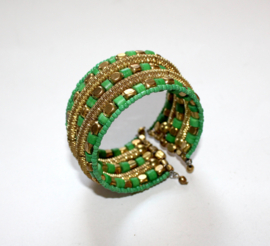 Armband Indian Tribal kraaltjes GROEN GOUD kleurig - one size