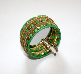 one size - Flexible frame bracelet Indian Tribal GREEN GOLD color