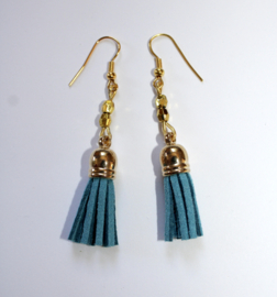 Super Lightweight BLUE tassel earrings, GOLDEN beads decorated