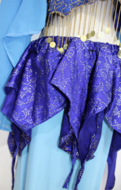 Asymmetrisch, zwierig, BLAUW puntenrokje met ZILVEREN bloemetjes in relief print - one size fits 36/38/40/42, S, M, L, XL