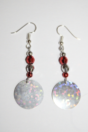 Light weight beaded earrings RED, SILVER, SILVER mirror coin decorated