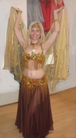7-piece GOLDEN Fully sequinned bellydance costume, beaded fringe decorated