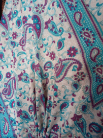 TURQUOISE FUCHSIA WITTE Kaftan, lange losse jurk, Indisch oriëntaals - one size fits S, M, L, XL XXL Galabyya