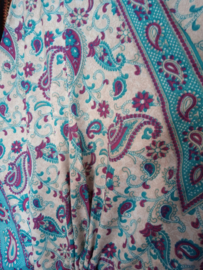 Kaftan, lange losse jurk TURQUOISE FUCHSIA ECRU, oriëntaals,  voor dame - one size fits S, M, L, XL Galabyya met V-hals - one size