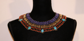 Hatchepsut Large 1 - Pharaonic  Necklace with Scarabs : BLACK, RED, GOLD and ROYAL BLUE - Collier des pharaons aux scarabées