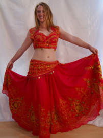 5-delig Indian Gypsy kostuum met borduursel ROOD, ZWART - BELLYWOOD