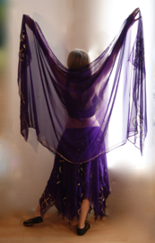 M L XL XXL - 2-piece Gypsy set PURPLE GOLD : skirt + veil chiffon, silver sequins embroidered