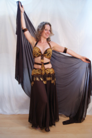 6-piece Egyptian bellydance costume BROWN GOLD velvet, Egyptian style