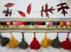 Tr3 - Tribal Fusion hipbelt with authentic coins, tassels, pom poms, studs