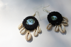 Tribal Fusion Hippy chick Cowry Shell mirror Earrings BLACK - Boucles d'oreilles tribal aux miroirs et aux coquilles