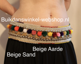 Hipbelt tribal fusion 8 colors, pon pons, spikes, coins decorates and beads rimmed - Ceinture tribale aux pompons