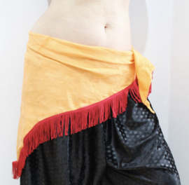 ORANGE, Triangular 100% cotton shawl, RED textile fringe rimmed - One size fits L, XL, XXL