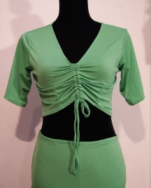 2-piece stretch set : crop top + pants with side slit and strings GREEN - 36/38 S M Small Medium