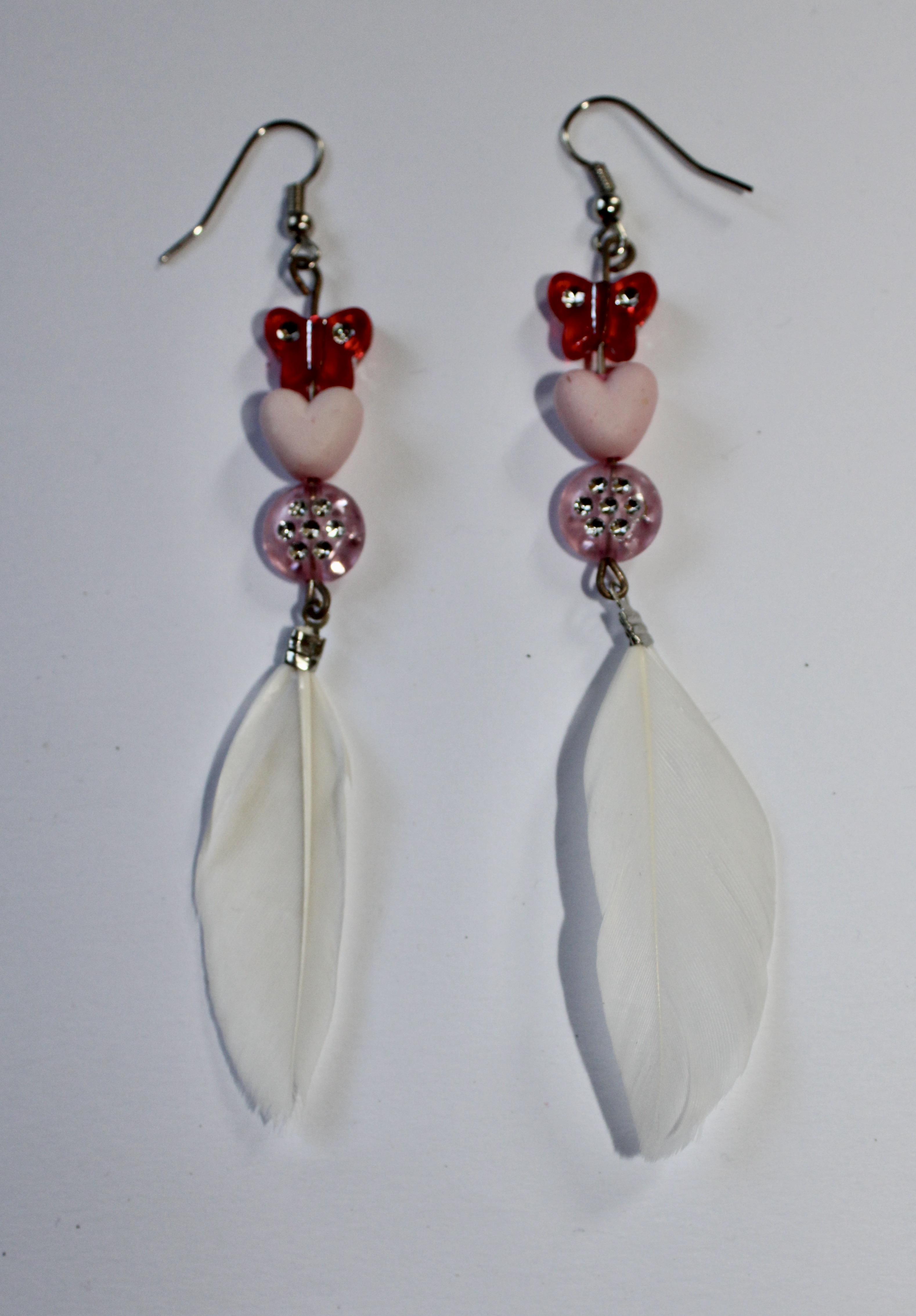 Lightweight Princess earrings nr3, feather, butterfly, heart and glitter decorated