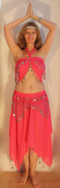 Harem setje FUCHSIA ROSE met ZILVER - 3-delig : topje + rok + hoofdbandje - M Medium, L Large, XL