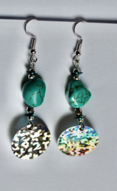 Silver colored mirror sequin earrings turquoise