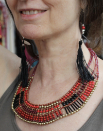 Pharaonic jewel, beaded necklace,  RED, BLACK, GOLDEN Farao1 - Collier Faraon Pharaonique, Toet Ank Amon, Mille et Une Nuits