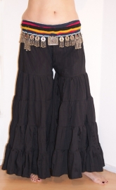 L, XL, XXL - Tribal fusion ruffled pants BLACK - Pantalon tribal ATS cotton NOIR très large