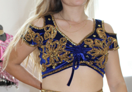 ​ROYAL BLUE velvet baladi top / blouse, GOLDEN sequins and beads decorated, handywork from Egypt -  one size fits 32 /34 /36 -  Extra Small / Small - XS / S