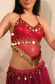 Harem set FUCHSIA GOUD model Harem14 - 3-delig : topje + rokje + hoofdbandje - S, XS, XXS