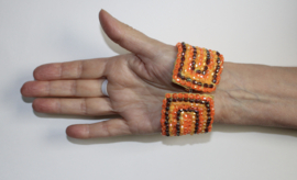 one size - Hand cuff fully sequinned, ORANGE GOLD, iridiscent glow